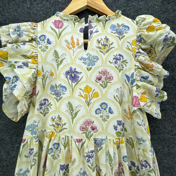 Aura Dress‎ Womens Small Linen Blend Tiered Ruffle Cottagecore Floral Boho Flowy - Picture 7 of 14